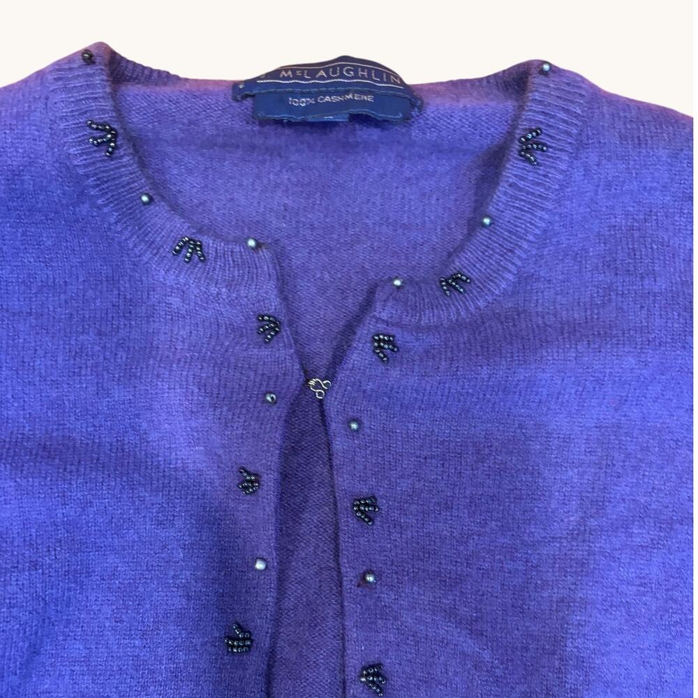 J MCLAUGHLIN Women's Vintage 90s Y2K 100% Cashmere Beaded Cardigan MEDIUM Purple